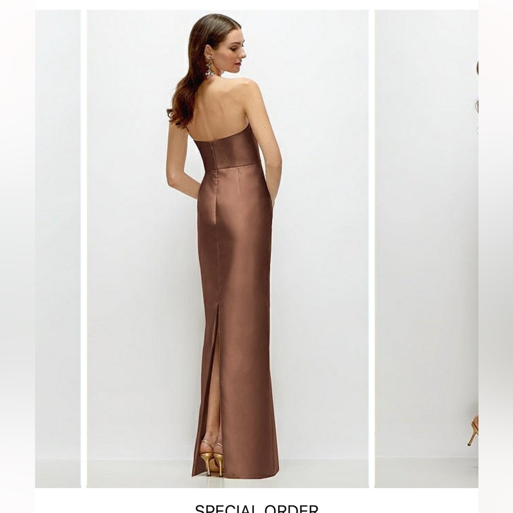 Dessy Collection Strapless Satin Dress in Brown